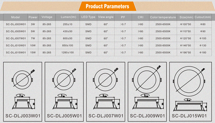 LED downlight 7w, recessed downlight
