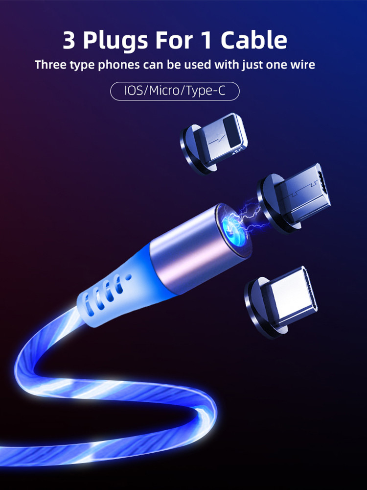 Focuses RoHs LED Magnetic 3 In 1 USB Charging Cable 360 Rotation