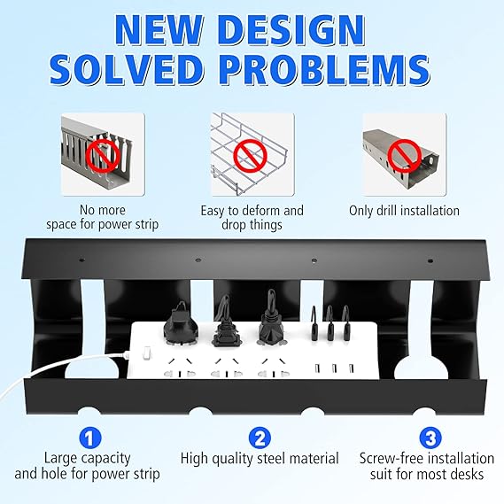 Living Room Wire Storage Under Desk Cord Organizer Tray Set for Computer Cable Storage