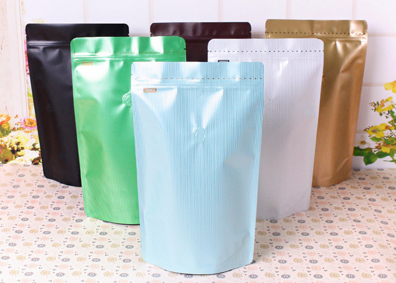 Custom Printing Aluminum Foil Stand Up Pouch Valve Sealed Coffee Bags 250g / 500g
