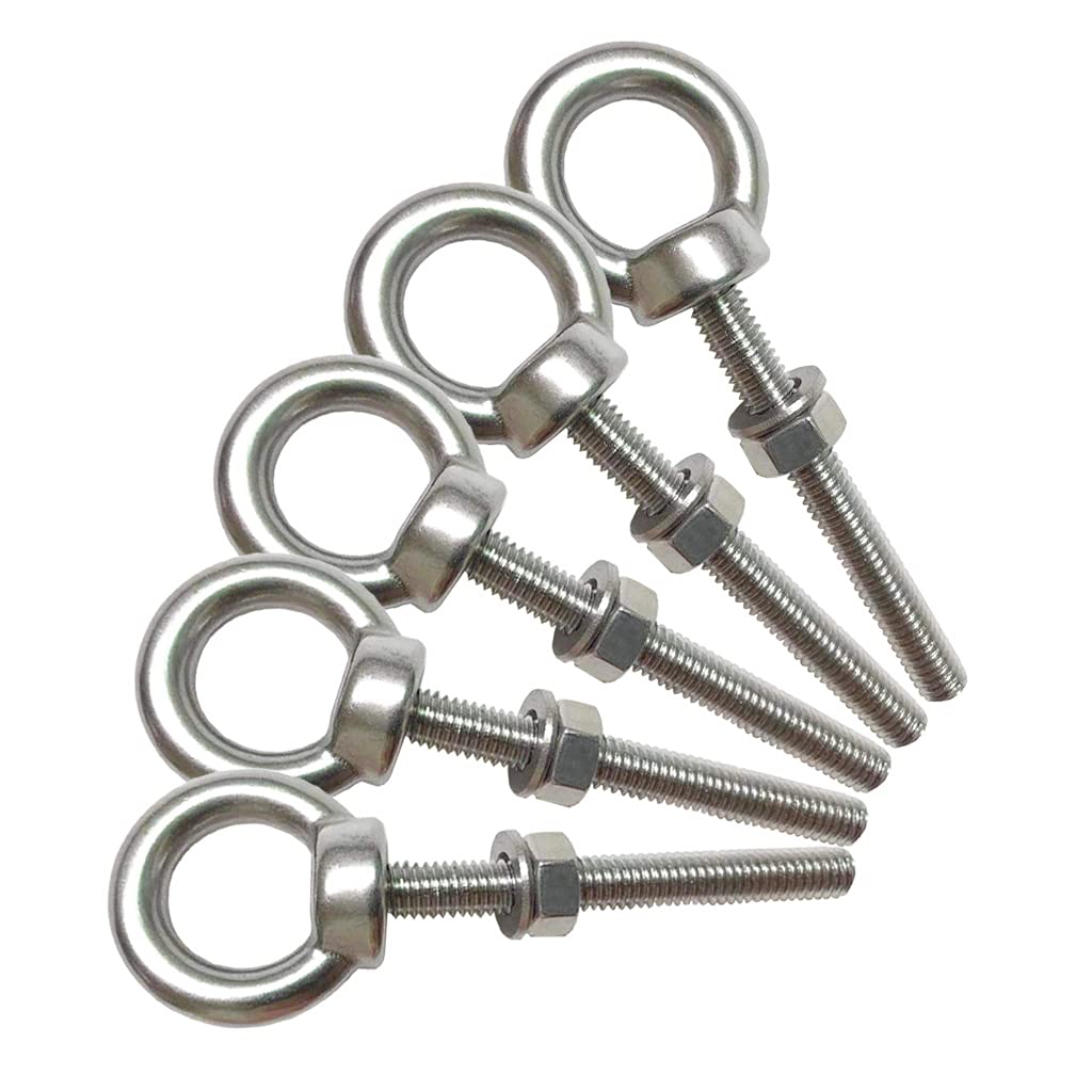 INCH Measurement System Stainless Steel Eye Bolt M6 Shoulder 1/4" X 2" Heavy Duty EyeBolts Screws for Lift Plain Finish