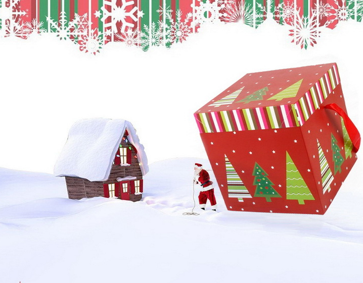 Custom design printing Christmas foldable flat pack gift boxes with portable bags