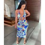Hanging Striped Print Halter Sexy Summer Beach Dress