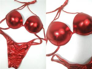 Quality Metallic Red Spandex Figure Bikini Competition Suits Smooth Metallic Fabric wholesale