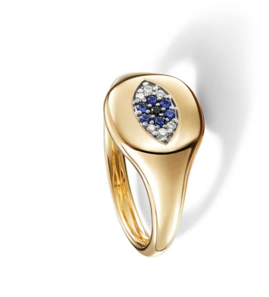 Brazilian Cable Collectibles Evil Eye Mini Pinky Ring 18K Gold White CZ 925