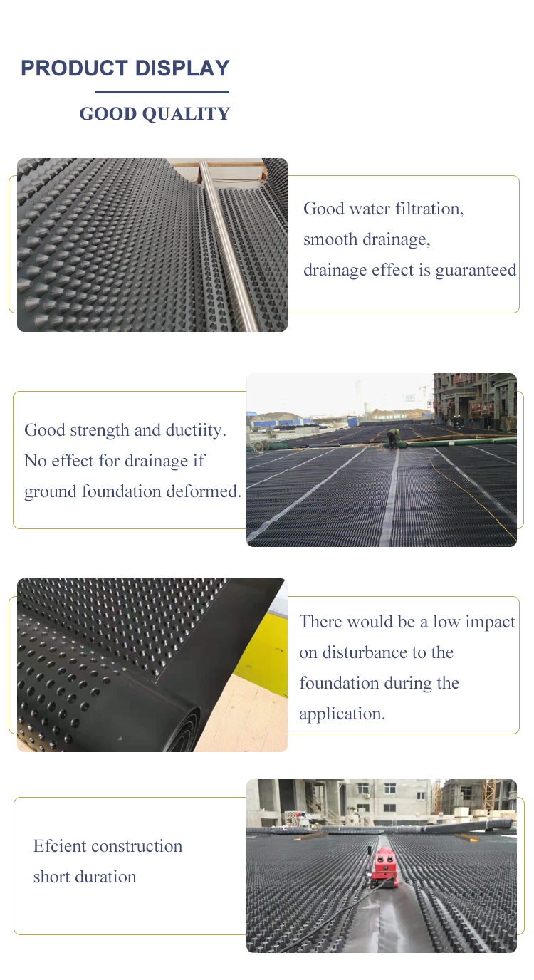CE/ISO9001 ISO14001 Certified HDPE Plastic Drainage Board for Drainage and Cost Savings