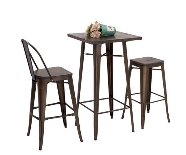 rustic round bar table 100cm high Industrial Pub Vintage Wood Metal