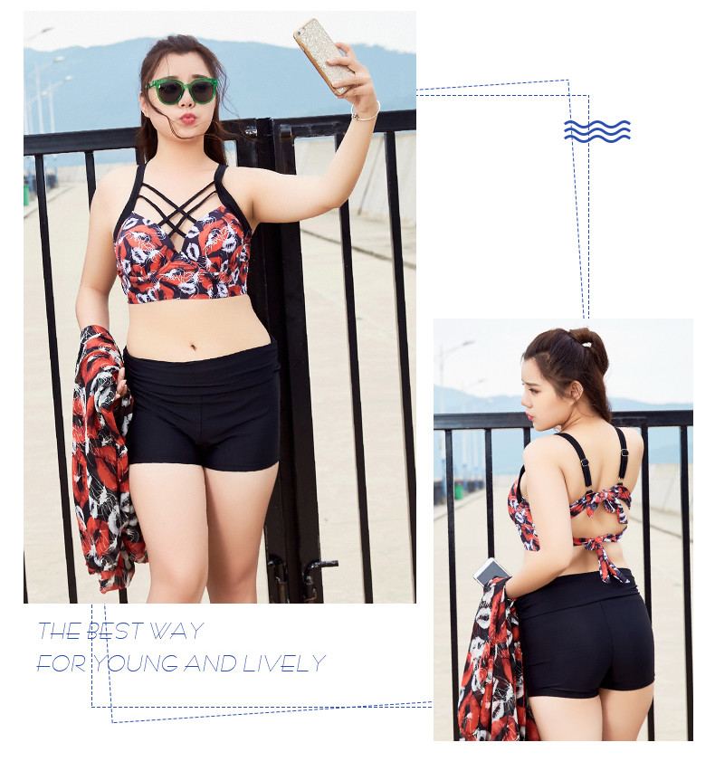 style bikini three-piece swimsuit female blouse sunscreen gather Korean version of the corner hot spring swimsuit