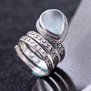 Quality 925 Sterling Silver Synthetic Aquamarine Women Retro Ring (060458) wholesale
