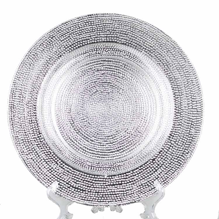 2022 NEW Silver Decorated Spray Glass Charger Dinnerware High Quality Charger Plates