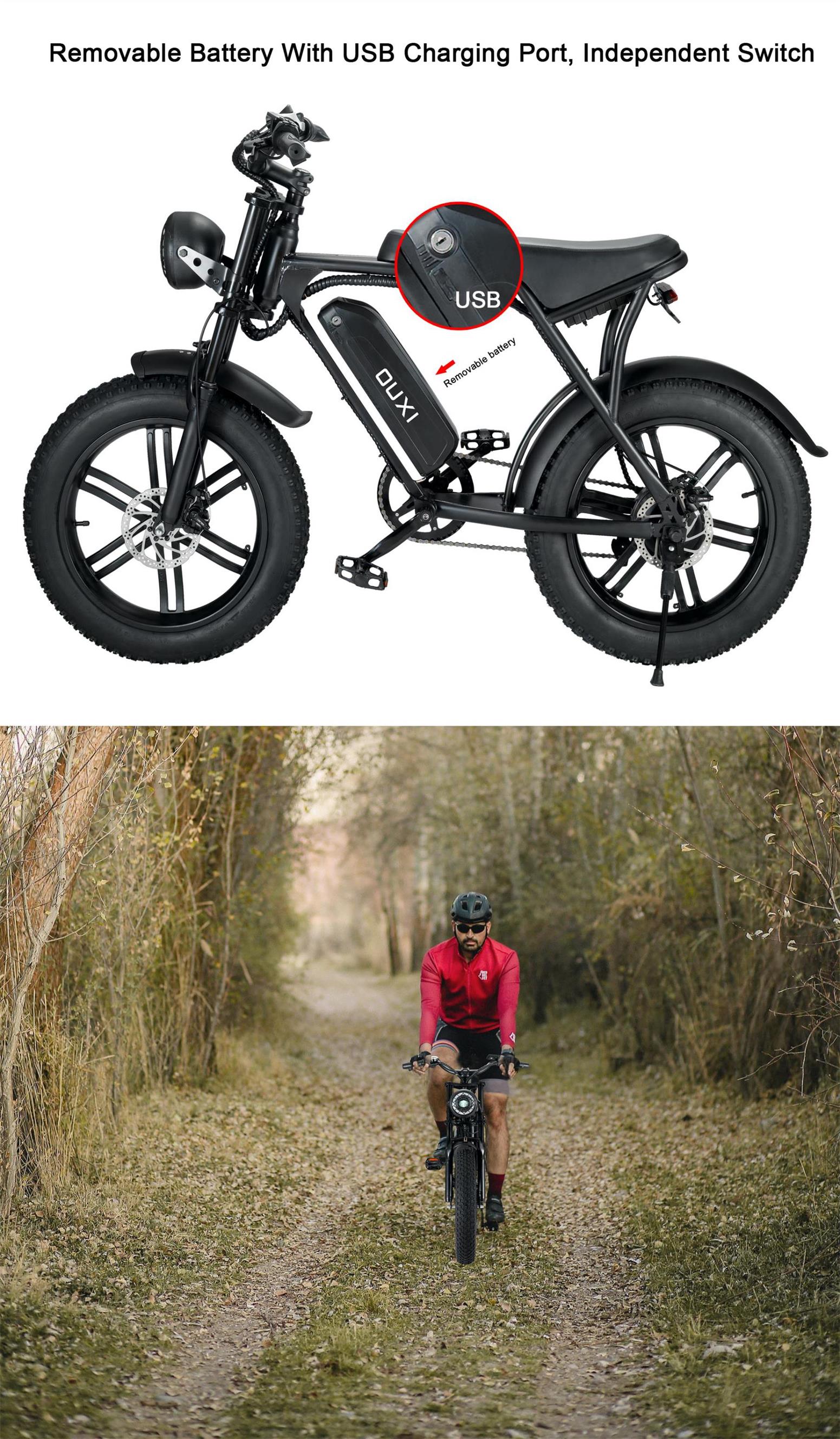 Powerful 750W V8 Motor 20 Inch Fat Tire Electric Mountain Bike With 48V 15ah Battery