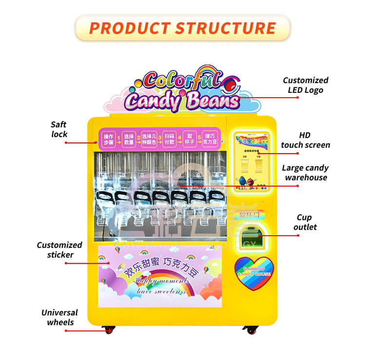Coin Mechanism Automated Candy Dispensing Vending Machine 200KG