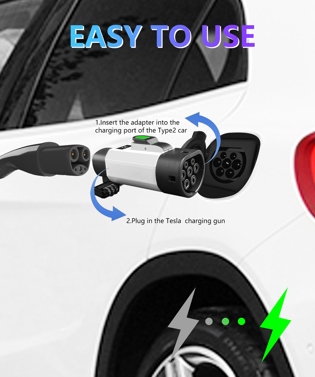 Rated voltage 220V Black NACS Condition 7KW 32A Tesla EV Charging Adapter for Type2 Inlet Electric Vehicles tesla