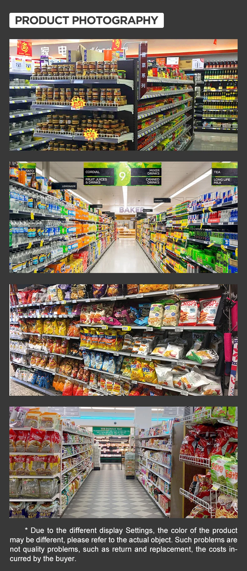 4 Layer Supermarket Display Rack Adjustable Shelf Height Removable