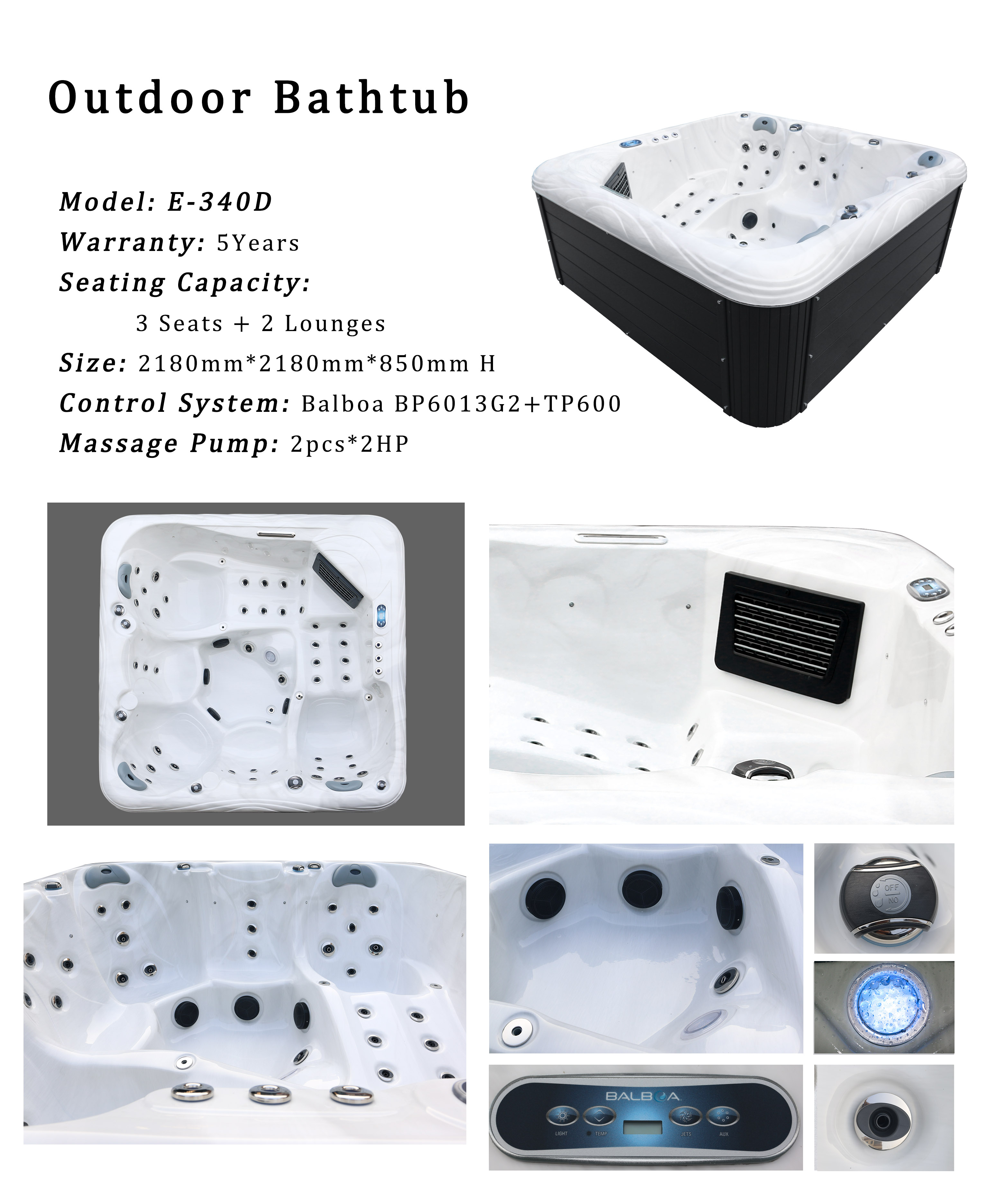 Villa 5 Person Hot Tub Whirlpool Massage For Jacuzzi Outdoor Spa Hot Tub