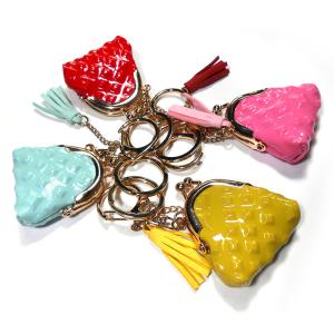 Quality OEM 5x5.5x2cm Change Purse Keychain , Glitter Leather Coin Bag Keychain wholesale