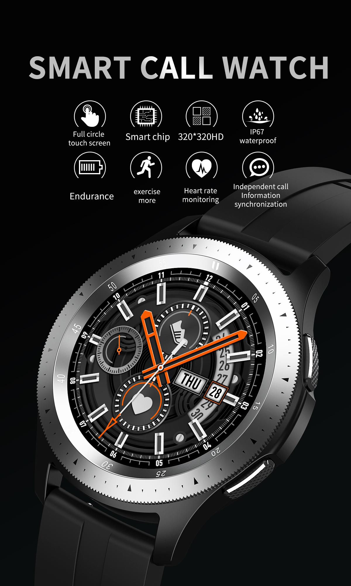 Amazon HOT Round Touch Screen Sport Pedometer Heart Rate Monitor ODM OEM Waterproof Smartwatch