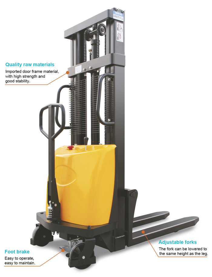 Foot Brake Electric Stacker Truck , High Capacity Semi Electric Stacker