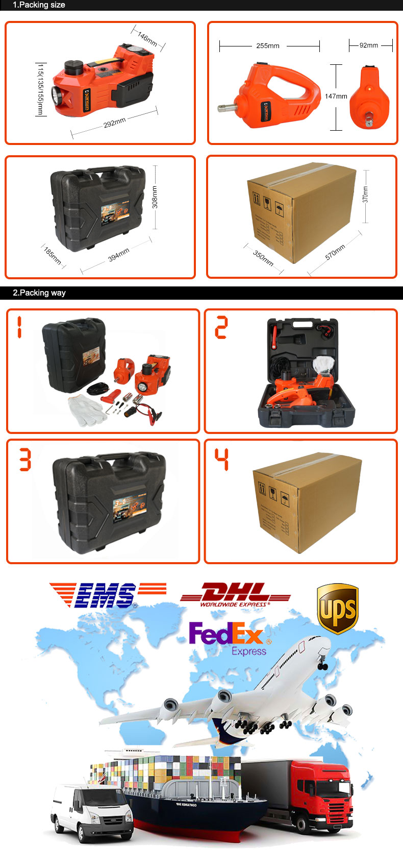 3 Ton Long Ram Hydraulic Jack , 13A Automatic Hydraulic Jack BMC Packaged