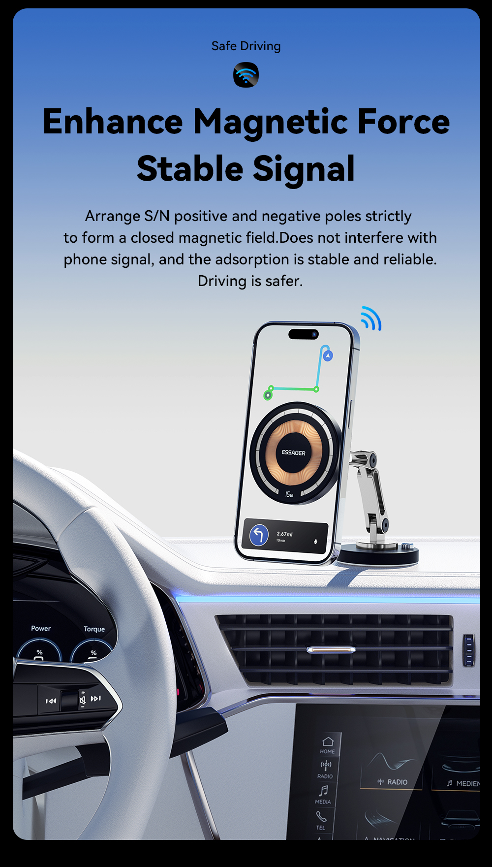 ESSAGER ES-ZJ25 Series 15W Magnetic Car Phone Mount Holder