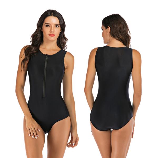 Slim Fit Snorkeling Womens Surfing Suits Sleeveless Anti UV Black Zip Front