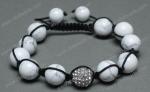 Adjustable Shamballa Bracelet, Howlite Rounds & Crystal Rhinestone Ball