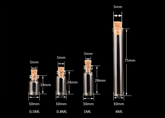 10mm Mini Vials/ Cork Jars Decoration/Clear Glass Jars Bottles with Cork Stoppers for Arts & Crafts, Projects