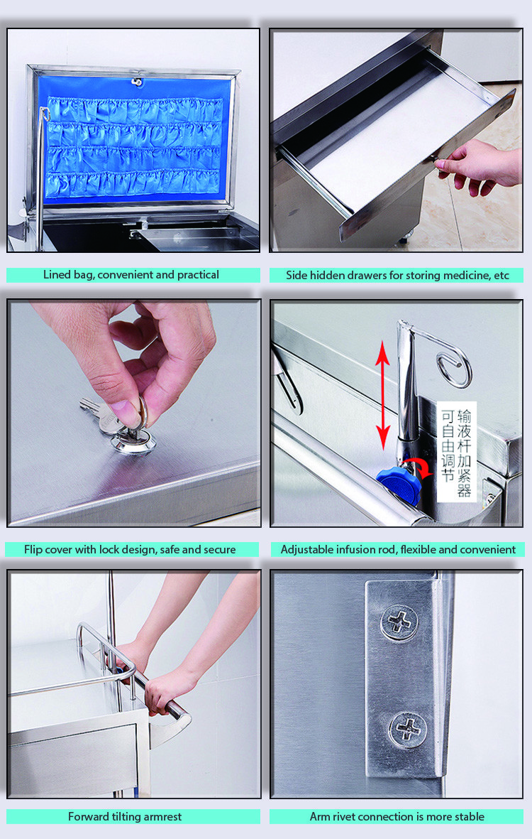 Moving Metal Abs Hospital Stainless Steel Instrument Trolley