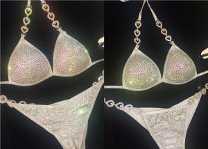 Quality NPC IFBB WBFF Competition Bikinis White Rhinestones Customized Size For Women wholesale