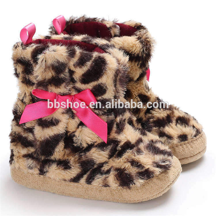 Wholesale Velvet bow Leopard print indoor booties Newborn shoes baby boots