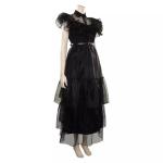 Wednesday Addams Family Costume Black Halloween Cosplay Dress for Girls and