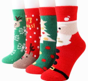 Quality Fashion Santa Claus Elk Pattern Cozy Fuzzy Warm Cotton Christmas Socks Gift Box For The Family wholesale