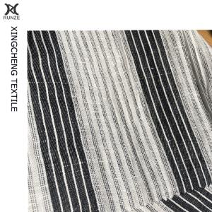Quality 21S*21S Anti Pilling Linen Yarn Dyed Black Stripes Fabric Lady Dress Summer Suit Cloth wholesale