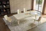 Embroidery Leather Cover Luxury Modern Dining Tables White Tempered Glass Top