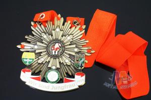 Quality Antique Gold Plating Metal Orden Medallion Sports With Stones And Eyes Ribbon wholesale