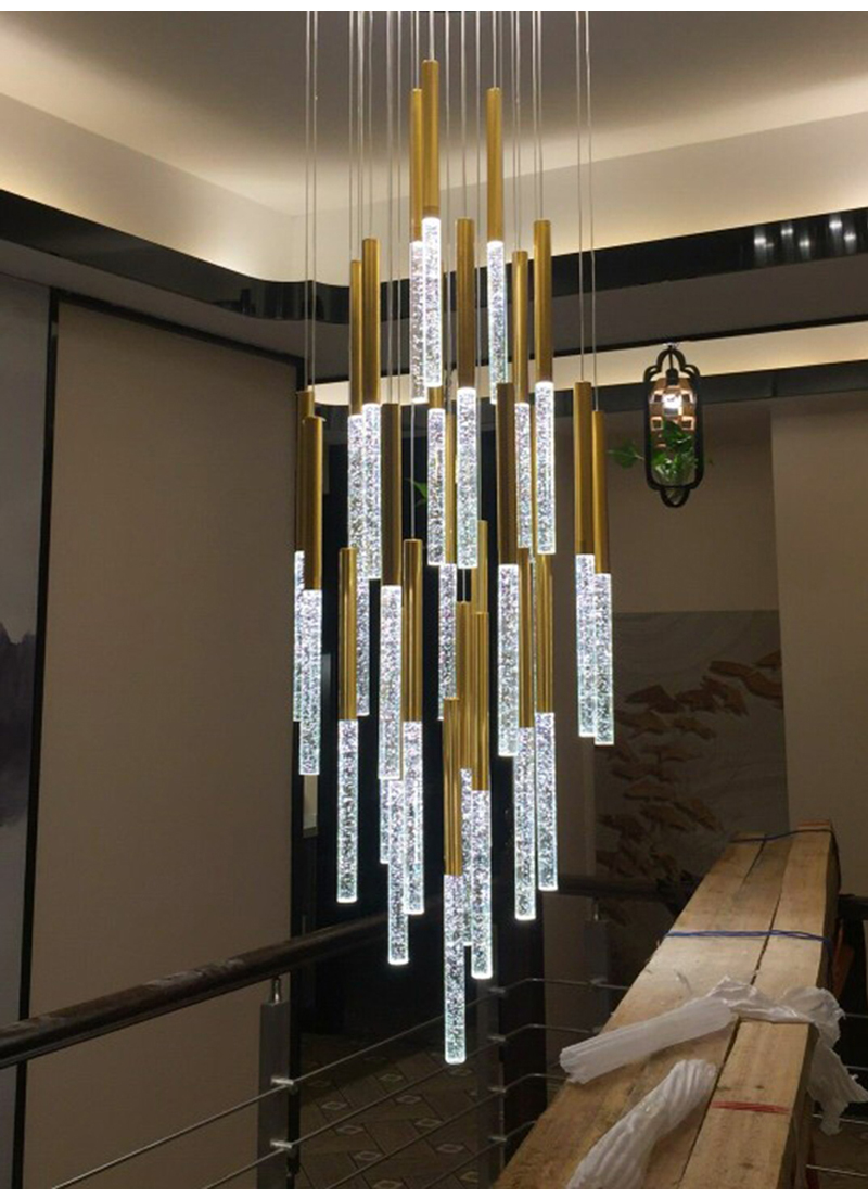 Modern Led Crystal Chandelier For Staircase Lobby Mall Villa Gold loft hanging lamp(WH-NC-84)