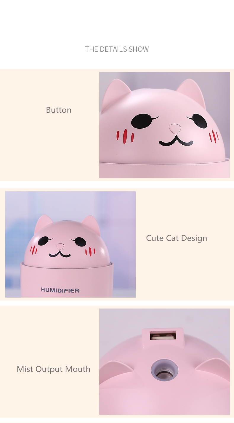 3 in 1 320ML USB Air Humidifier Ultrasonic Cool-Mist Adorable Pet Mini Humidifier With LED Light Mini USB Fan