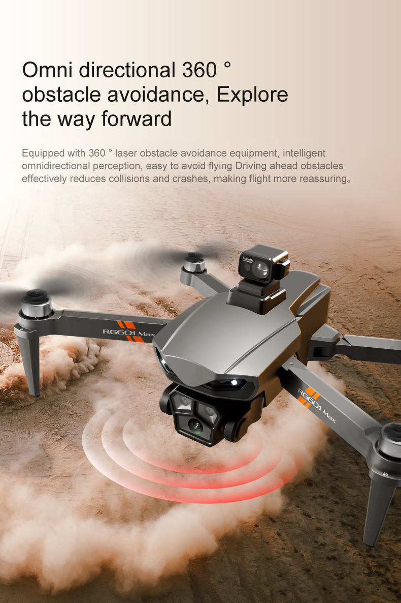 Rg601 Drone with Wifi Fpv 4k 1080p Dual Cameras 360 Laser Obstacle Avoidance and Brushless Motor Control Type Remote Control