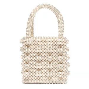 Quality White Pearl Beaded Handbag Acrylic flat bead Material 10cm height ODM wholesale