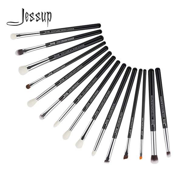 Jessup 15pcs Black/Silver Eyeshadow Eyebrow Shader Natural-synthetic Hair Makeup