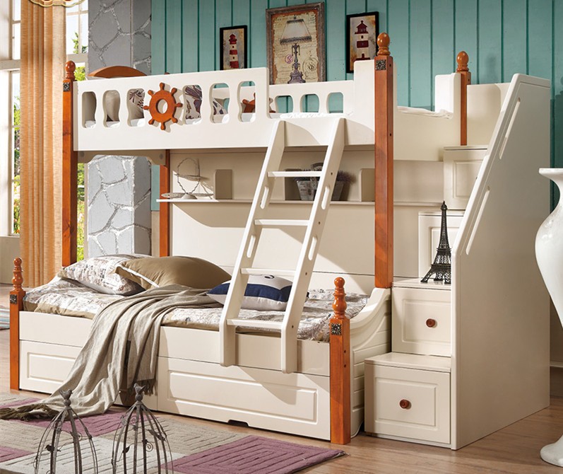 Mediterranean Style Kids Furniture Wooden Storage Children Bunk Bed
