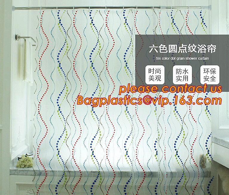 PEVA SHELF LINER, DRAWER MAT, shower curtain with resin hook set, pattern printed polyester shower curtain bagease pack