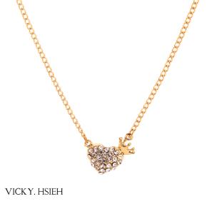 Quality VICKY.HSIEH Gold Tone Cute Crystal Rhinestone Pave Heart Pendant Necklace wholesale