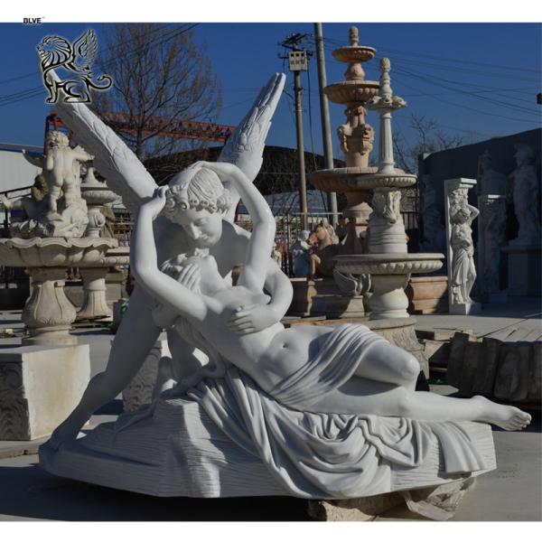 BLVE White Marble Cupid and Psyche Statue Life Size Angel Stone Sculpture