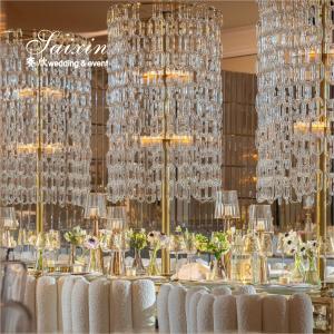 Quality Wedding Centerpiece Gold Candle Holder Flower Stand With Crystal Chains wholesale