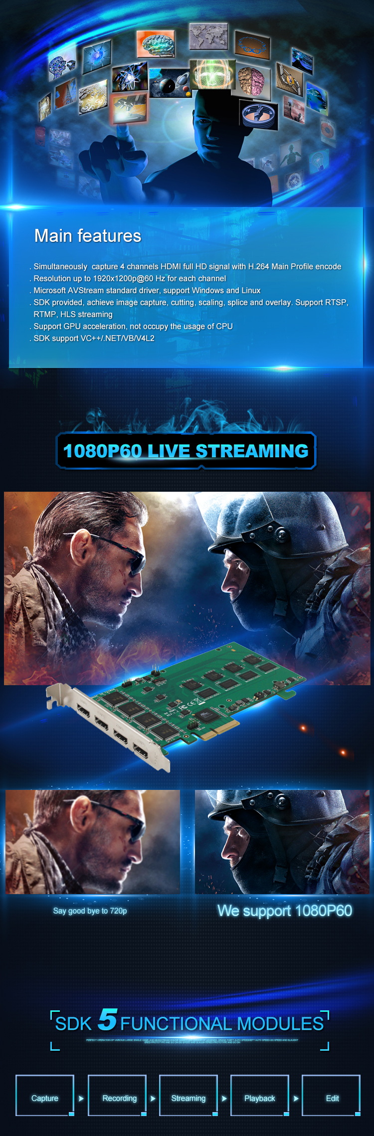 Software Compression Vmix Streaming Capture Card For Radio And TV Broadcast Equipment