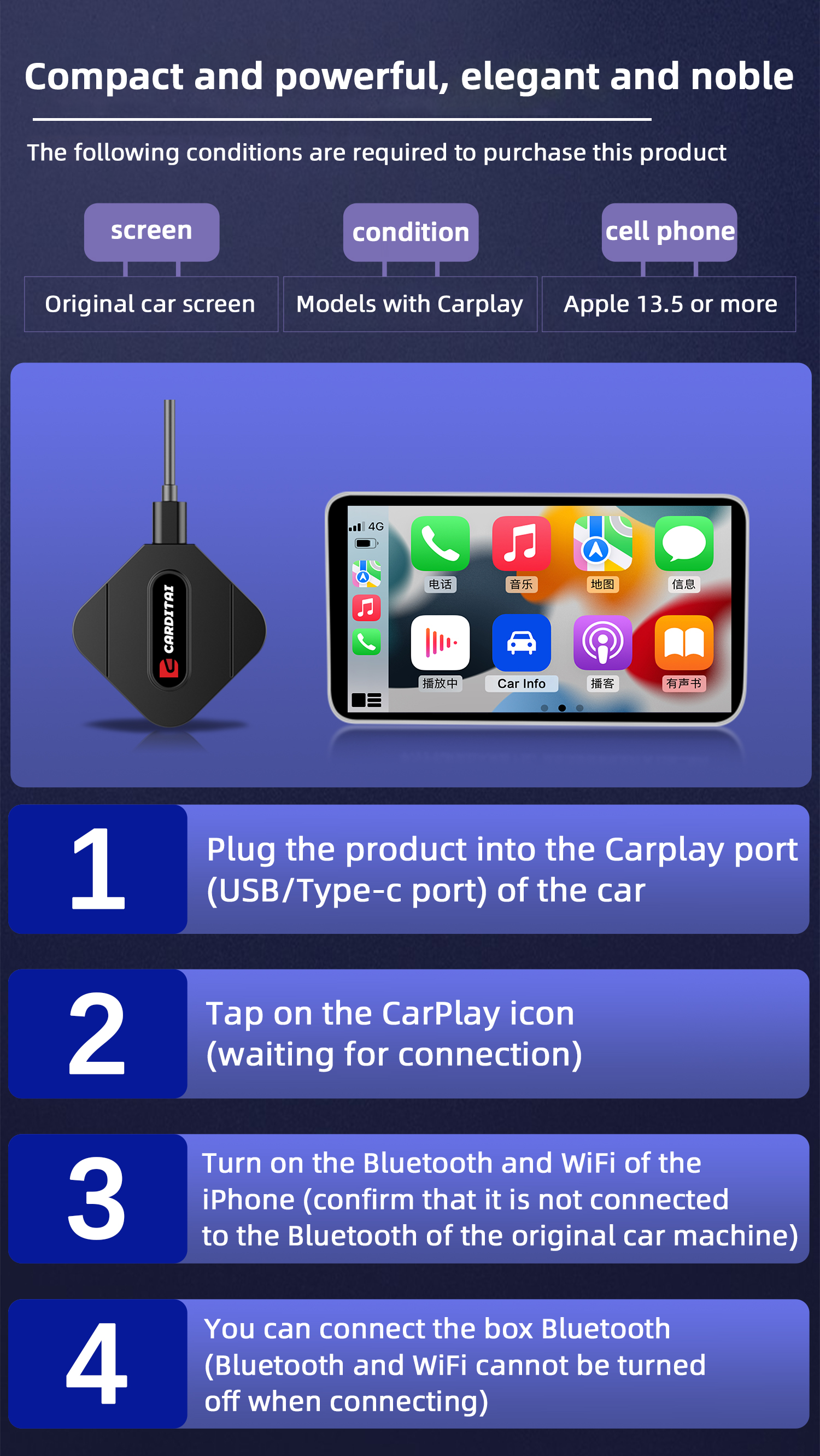 Portable CarPlay Android 13 Multimedia Video Wireless Car Play Ai Box for Car Air Purifier