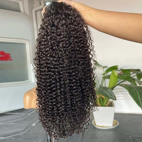 13x4 Transparent Human Hair Lace Wig Kinky Curly Frontal Glueless Natural Color