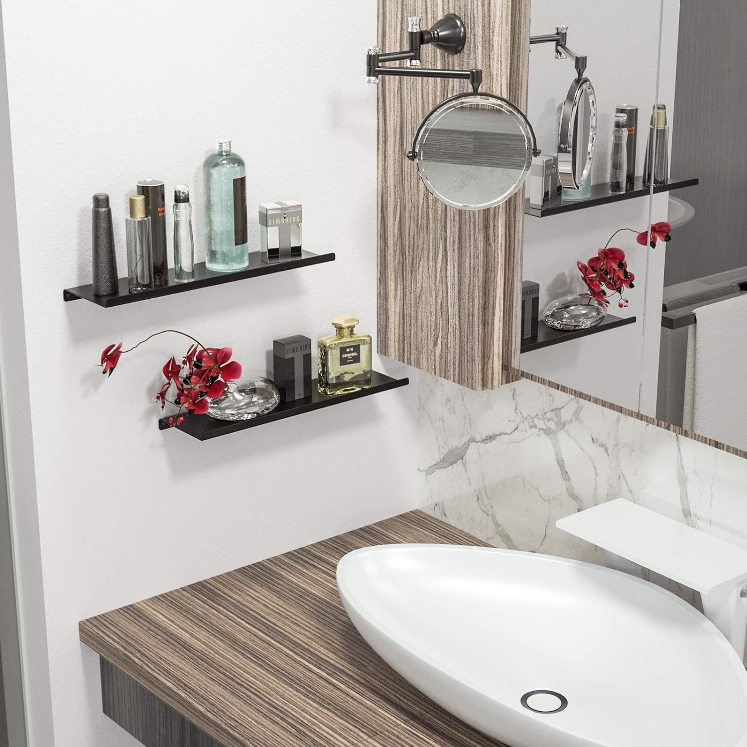 Black White Floating Shelves for Bedroom Living Room Bathroom Kitchen Customized Logo