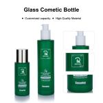 Luxury 100ml Glass Lotion Set Cylindrical Frosted Green For Personal Care